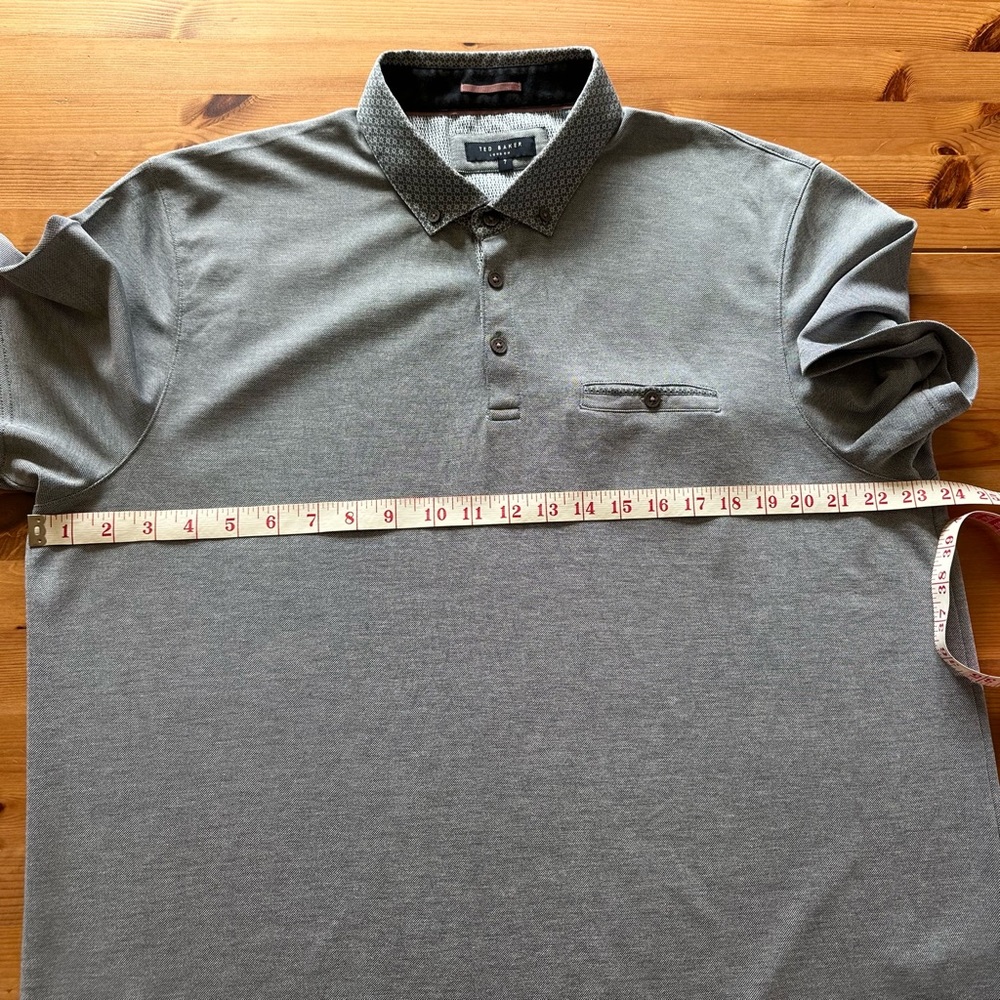 TED BAKER LONDON SS Woven Collar Polo printed blue button collar. Size: 7 (XXL) - Picture 5 of 9